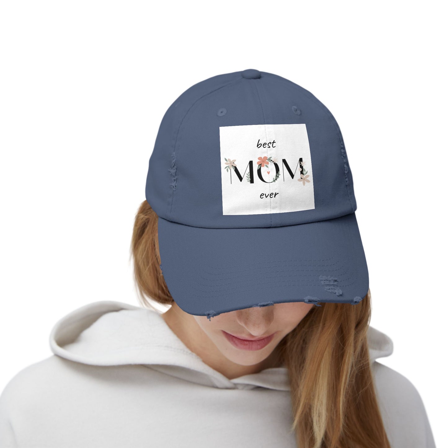 Best Mom Ever Distressed Cap - Floral Patch Mother’s Day Hat
