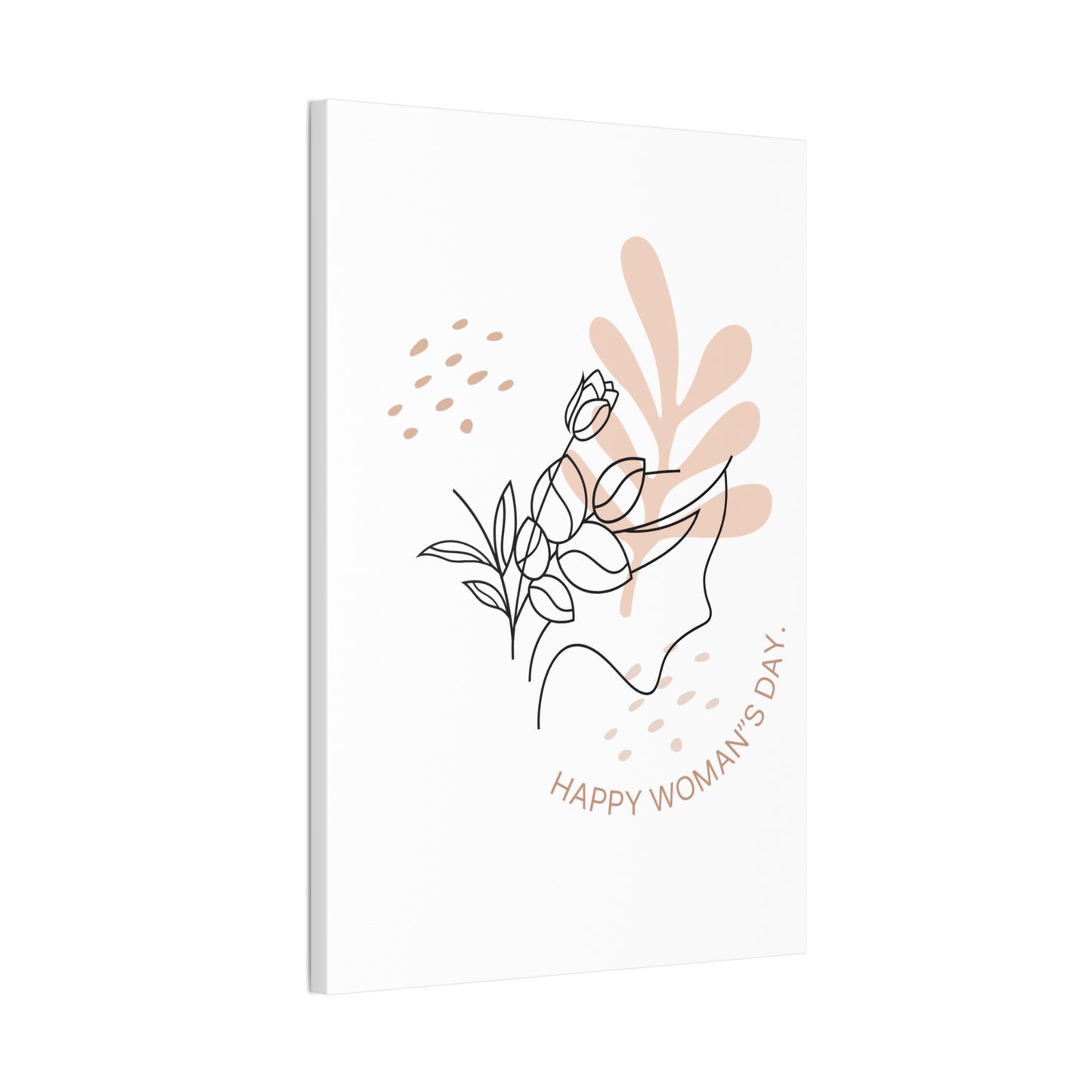 Happy Woman's Day Floral Canvas Art — Minimal Line Drawing Stretched Canvas