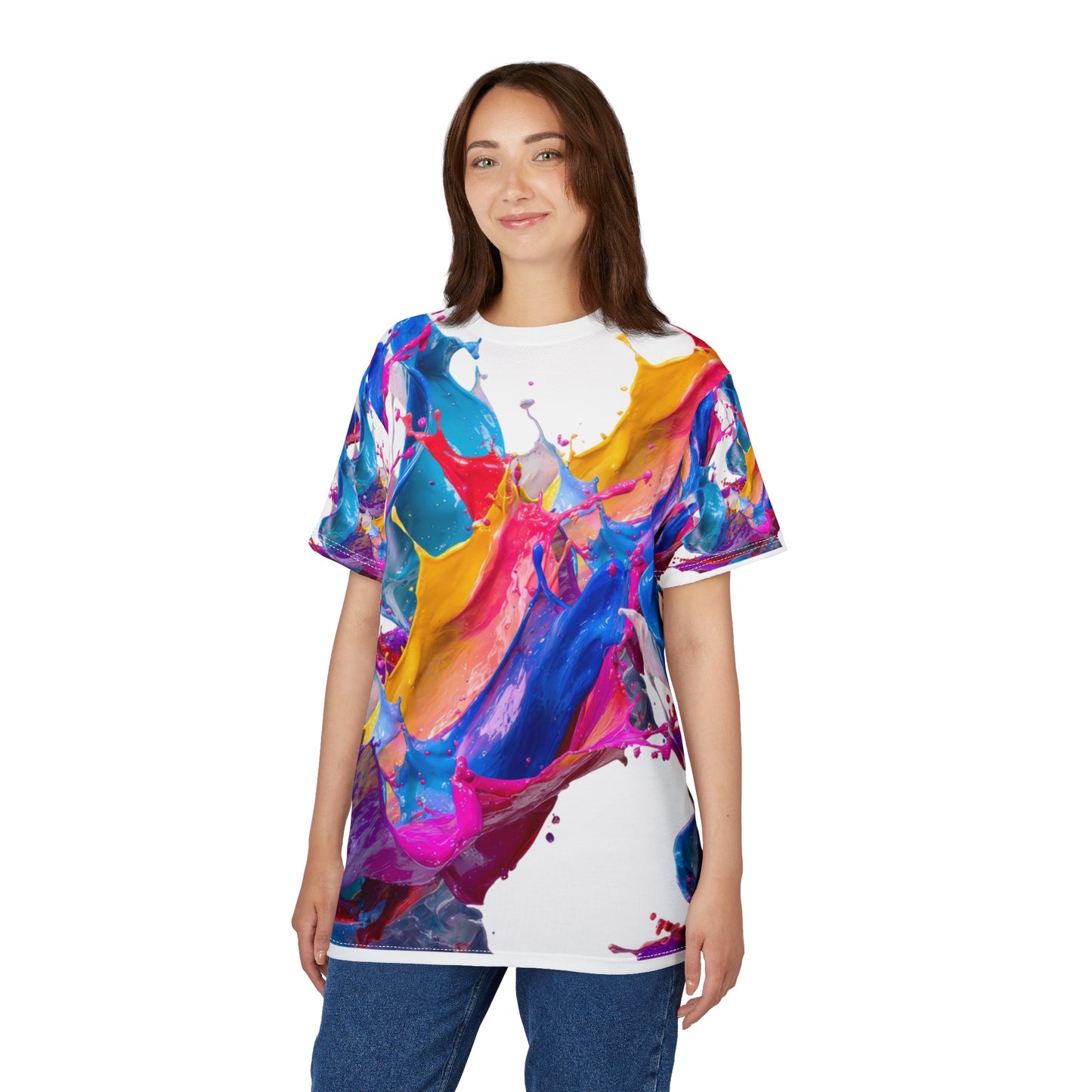 Abstract Paint Splash Tee — Colorful All-Over Print Art Shirt