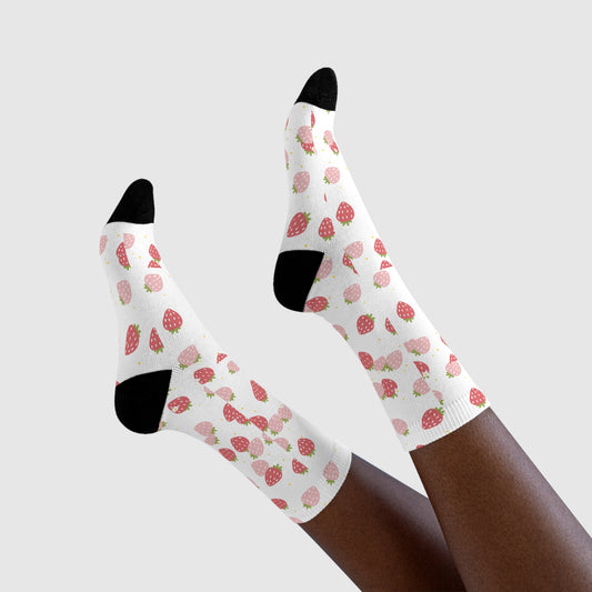 Strawberry Pattern Crew Socks – Cute Pink Fruit Sublimation Socks