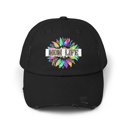 Distressed Cap — "Root Life" Colorful Floral Sunflower Embroidered Hat