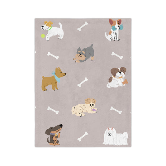 Plush Dog Pattern Microfiber Blanket – Cute Puppies & Bones Cozy Throw