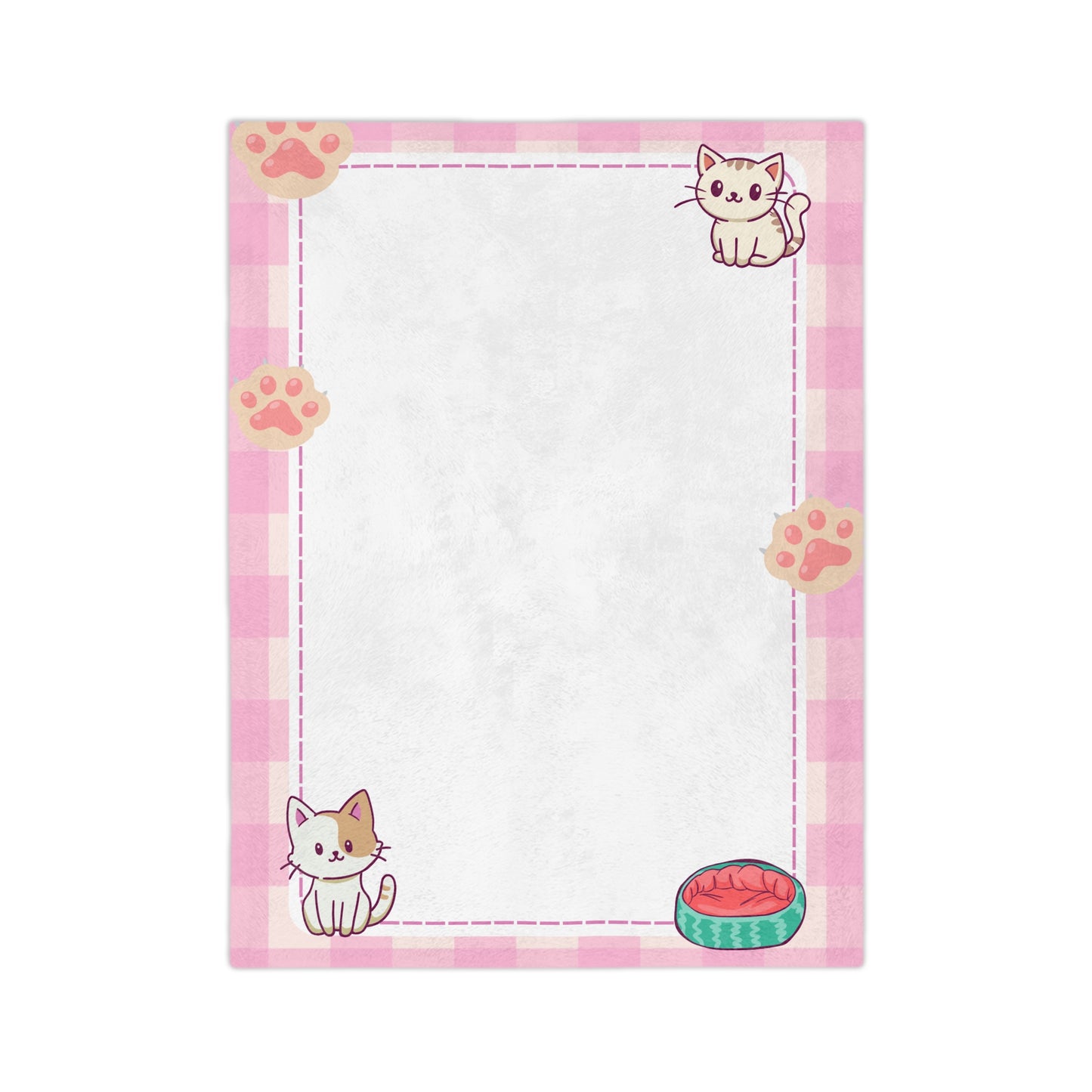 Pink Cute Kitty Microfiber Blanket — Cozy Cat Paw Plaid Throw