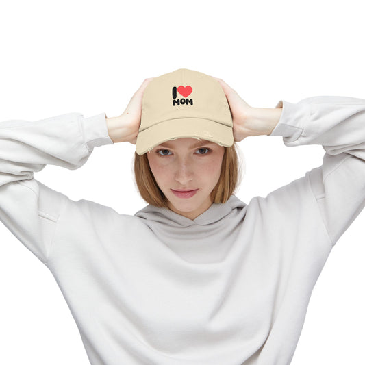 I  Mom Distressed Baseball Cap — Vintage Mom Hat for Mother’s Day