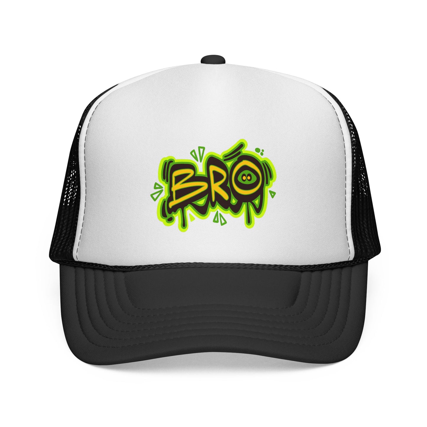 BRO Graffiti Trucker Cap — Neon Green Streetwear Mesh Hat