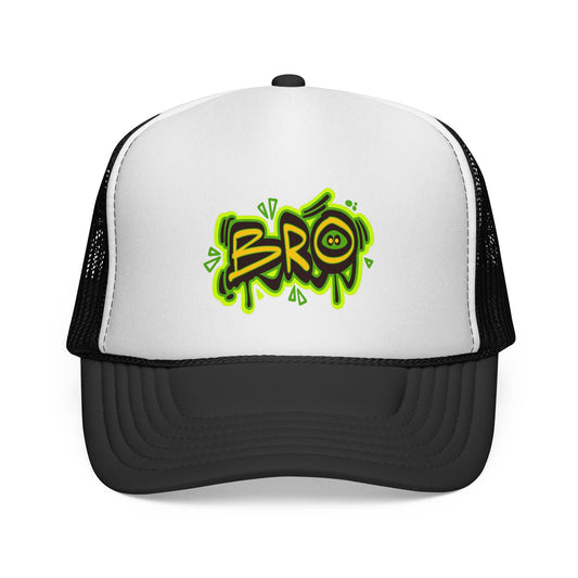 BRO Graffiti Trucker Cap — Neon Green Streetwear Mesh Hat
