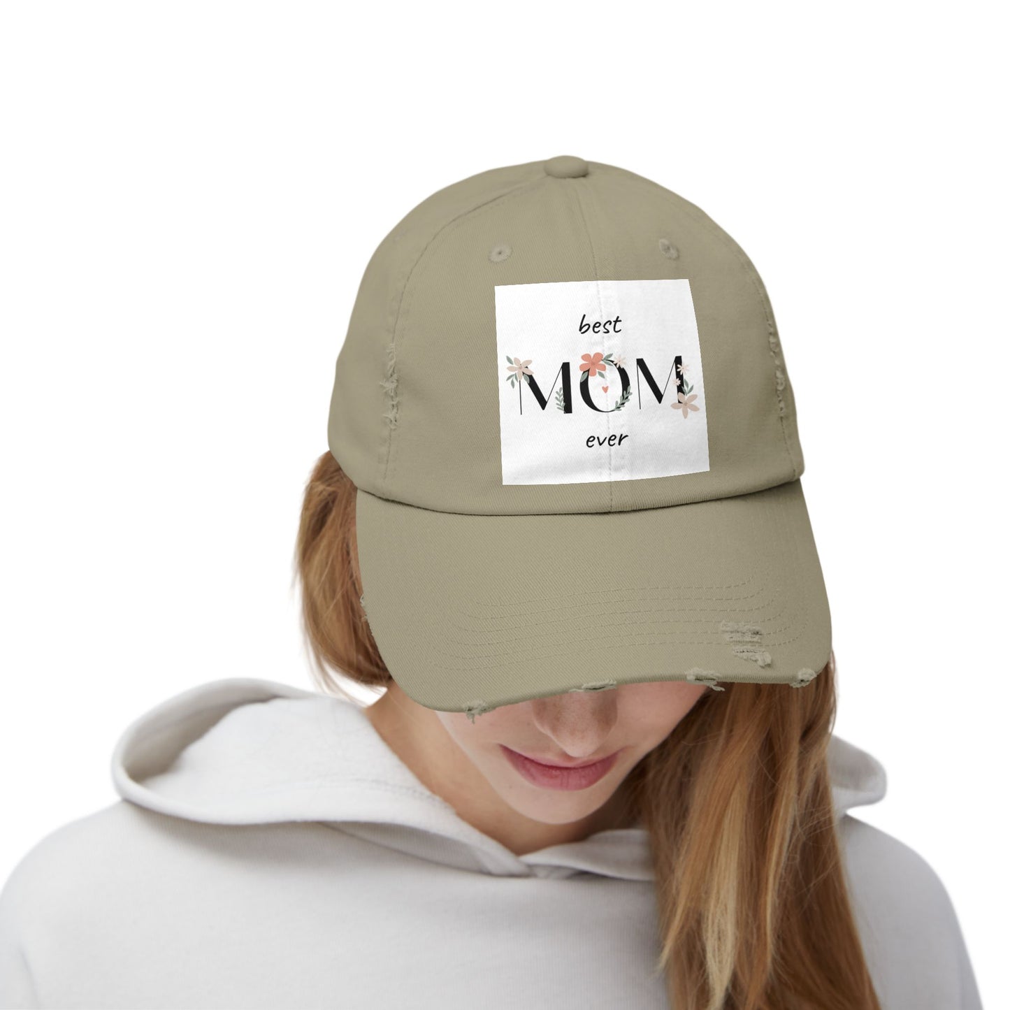 Best Mom Ever Distressed Cap - Floral Patch Mother’s Day Hat