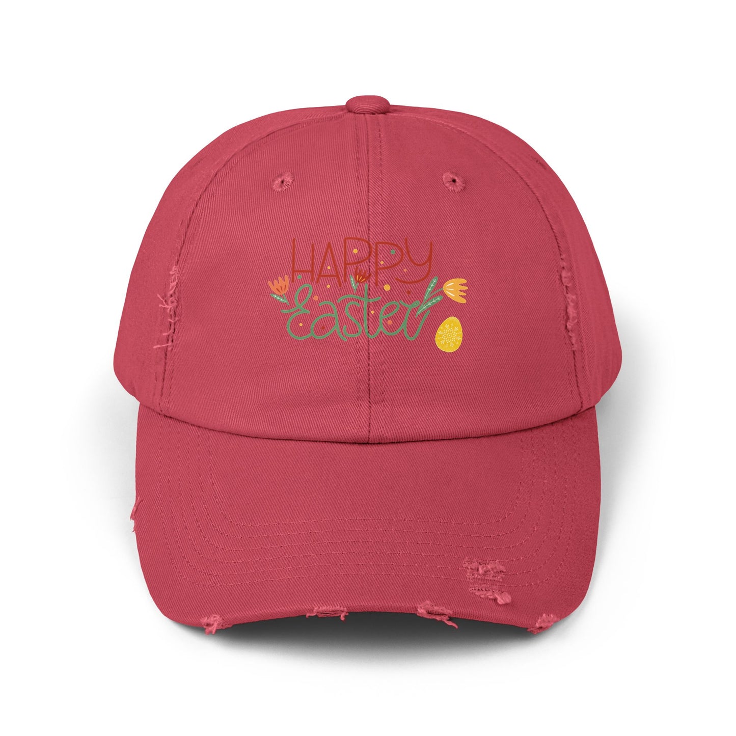Happy Easter Distressed Cap — Floral Egg Spring Baseball Hat