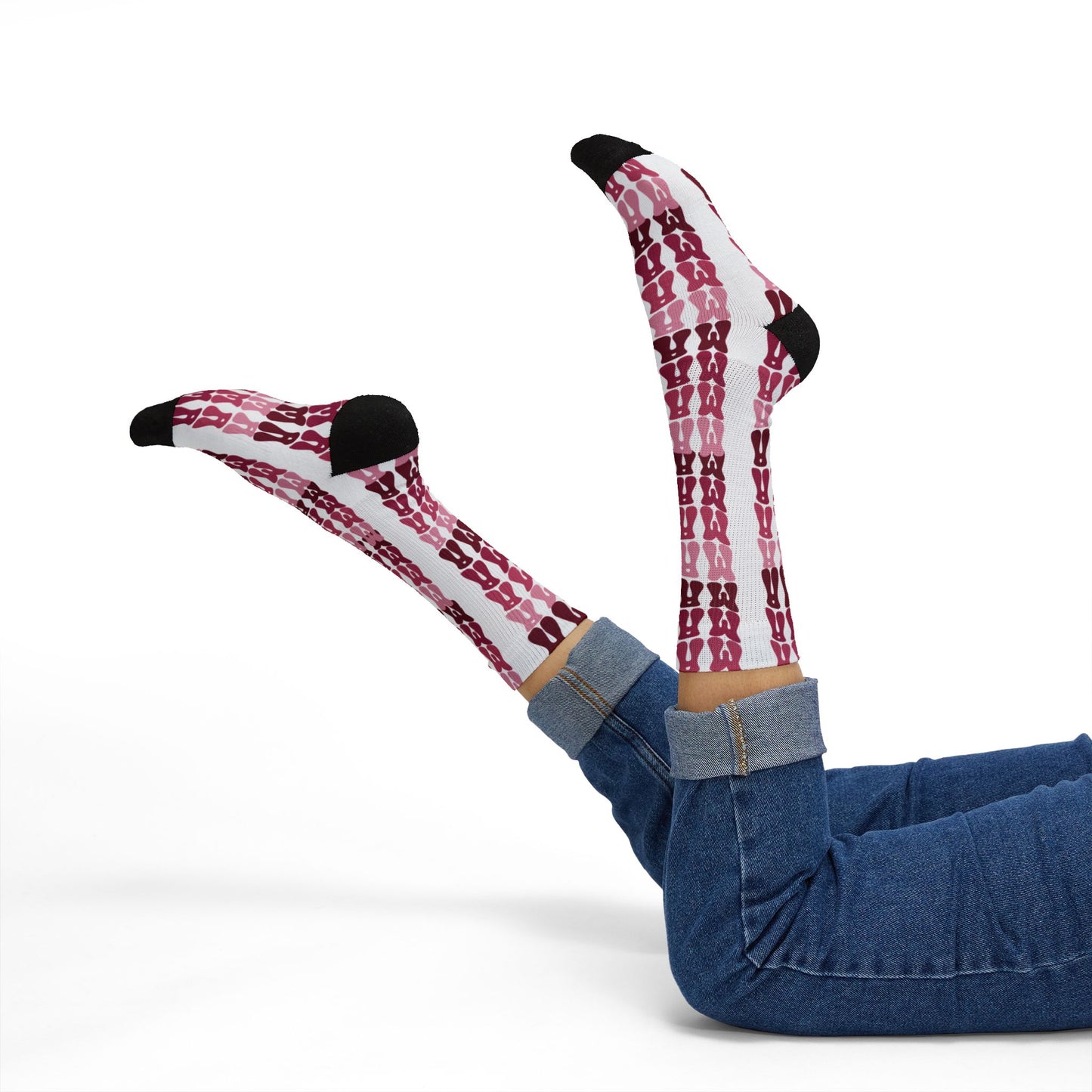 Pink Plaid Sublimation Socks — Custom Patterned Crew Socks