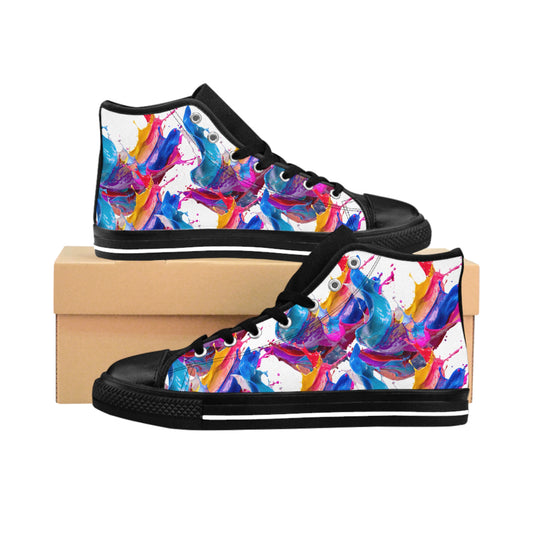 Men's High-Top Sneakers — Colorful Abstract Paint Splash Design