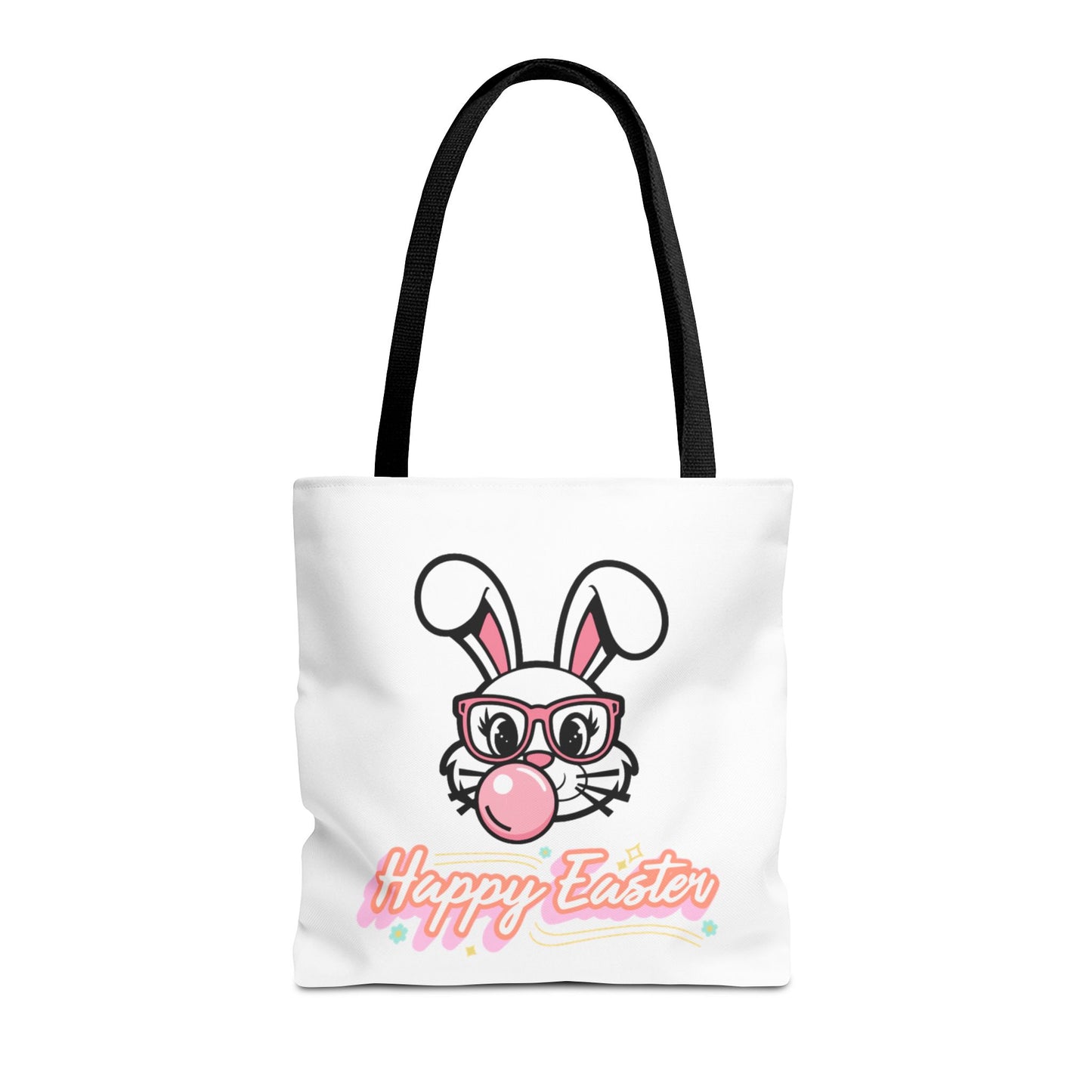 Easter Bunny Tote Bag — "Happy Easter" Cute Bunny with Glasses & Bubblegum