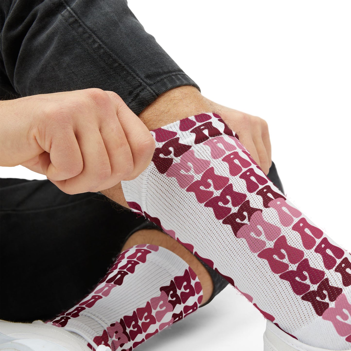 Pink Plaid Sublimation Socks — Custom Patterned Crew Socks
