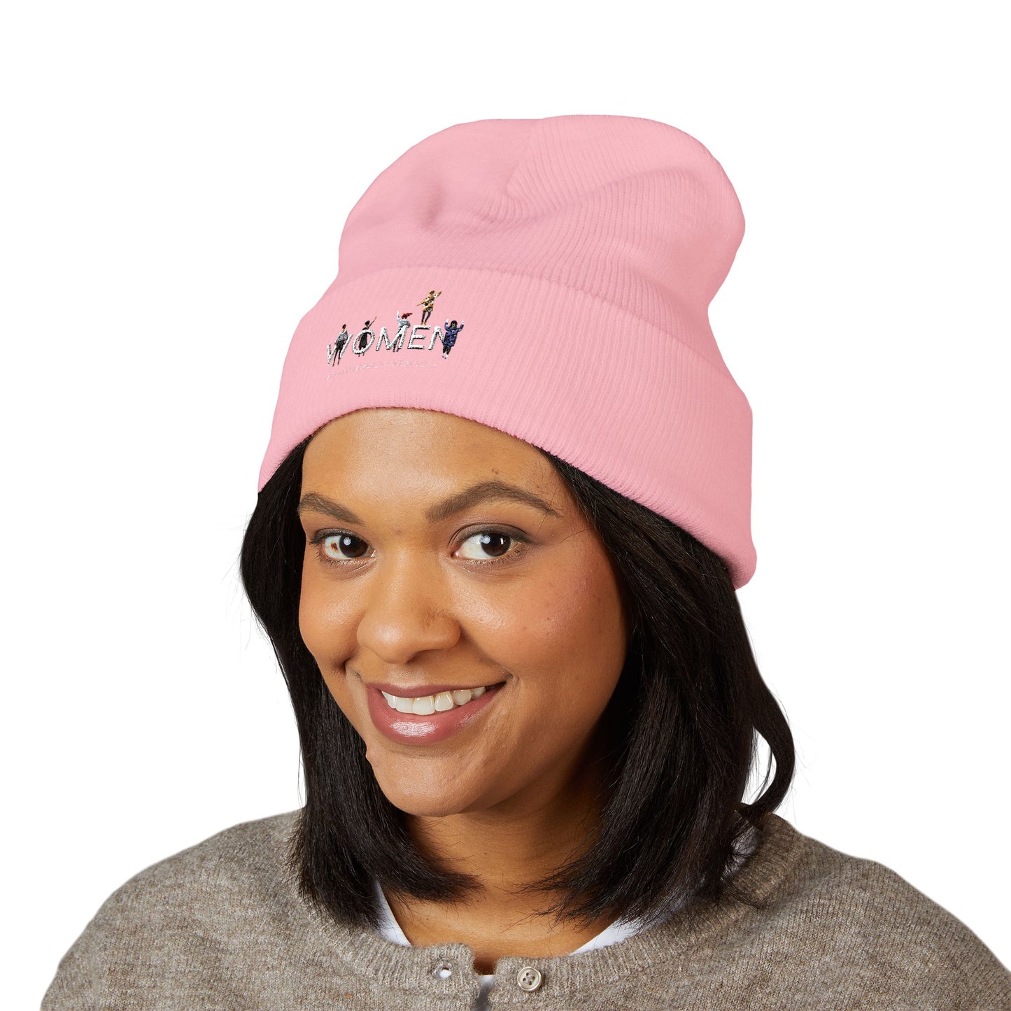 Embroidered Penguin Line Cuffed Beanie — Cute Winter Animal Knit Hat