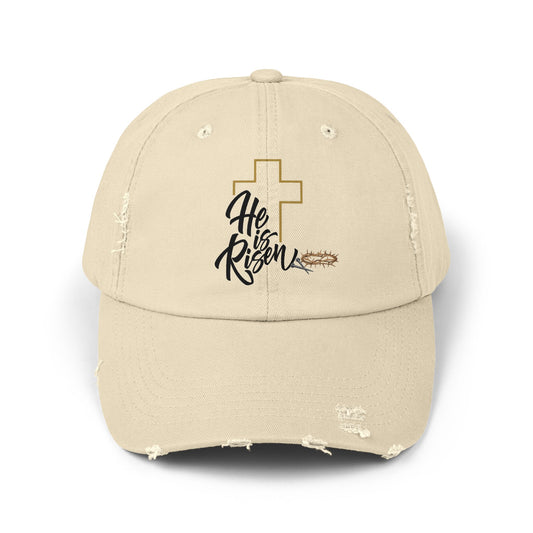 He Risen Distressed Baseball Cap – Christian Cross Hat