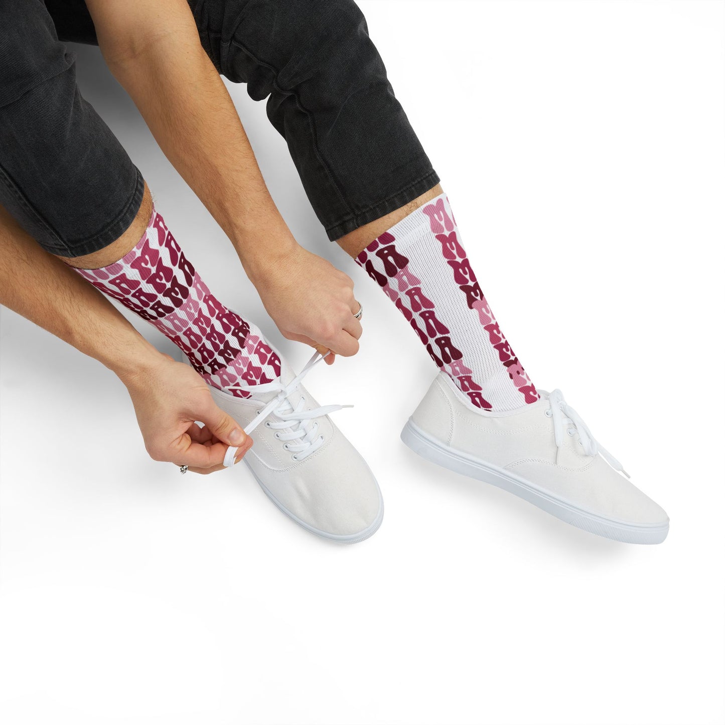 Pink Plaid Sublimation Socks — Custom Patterned Crew Socks