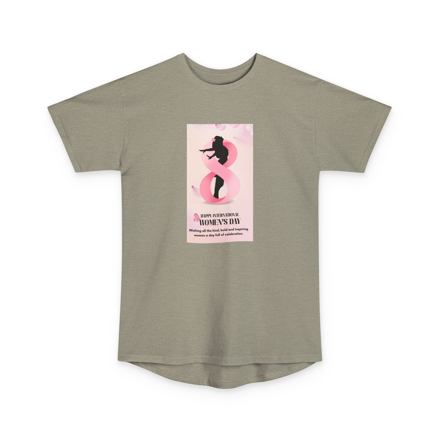 International Women’s Day Graphic Tee — ‘8 March’ Pink Silhouette Long Body T-Shirt