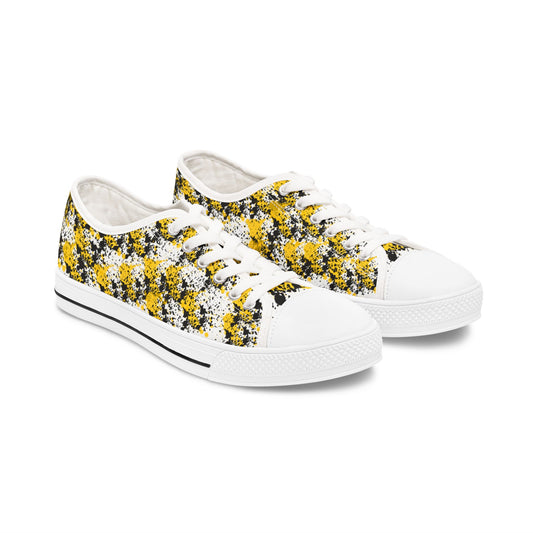 Women's Low Top Sneakers — Yellow Floral Abstract Canvas Casual Shoes