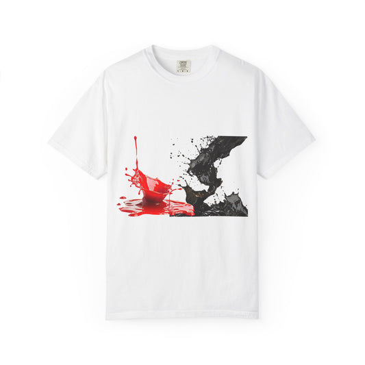 Ink Splash Graphic T-Shirt — Red & Black Abstract Art Tee