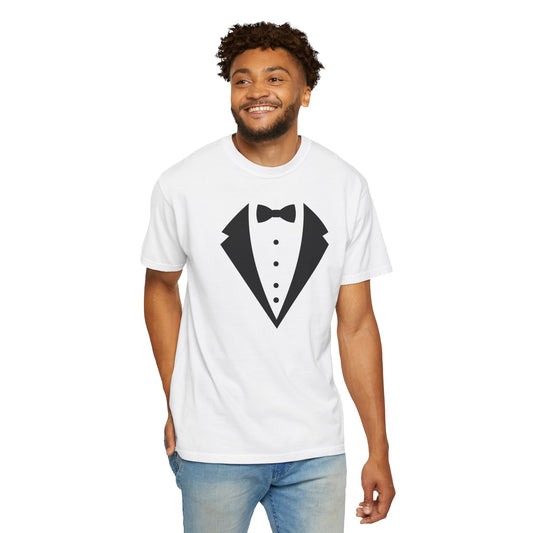 Tuxedo Graphic T-Shirt — Novelty Bow Tie & Suit Print for Groomsmen, Parties & Weddings