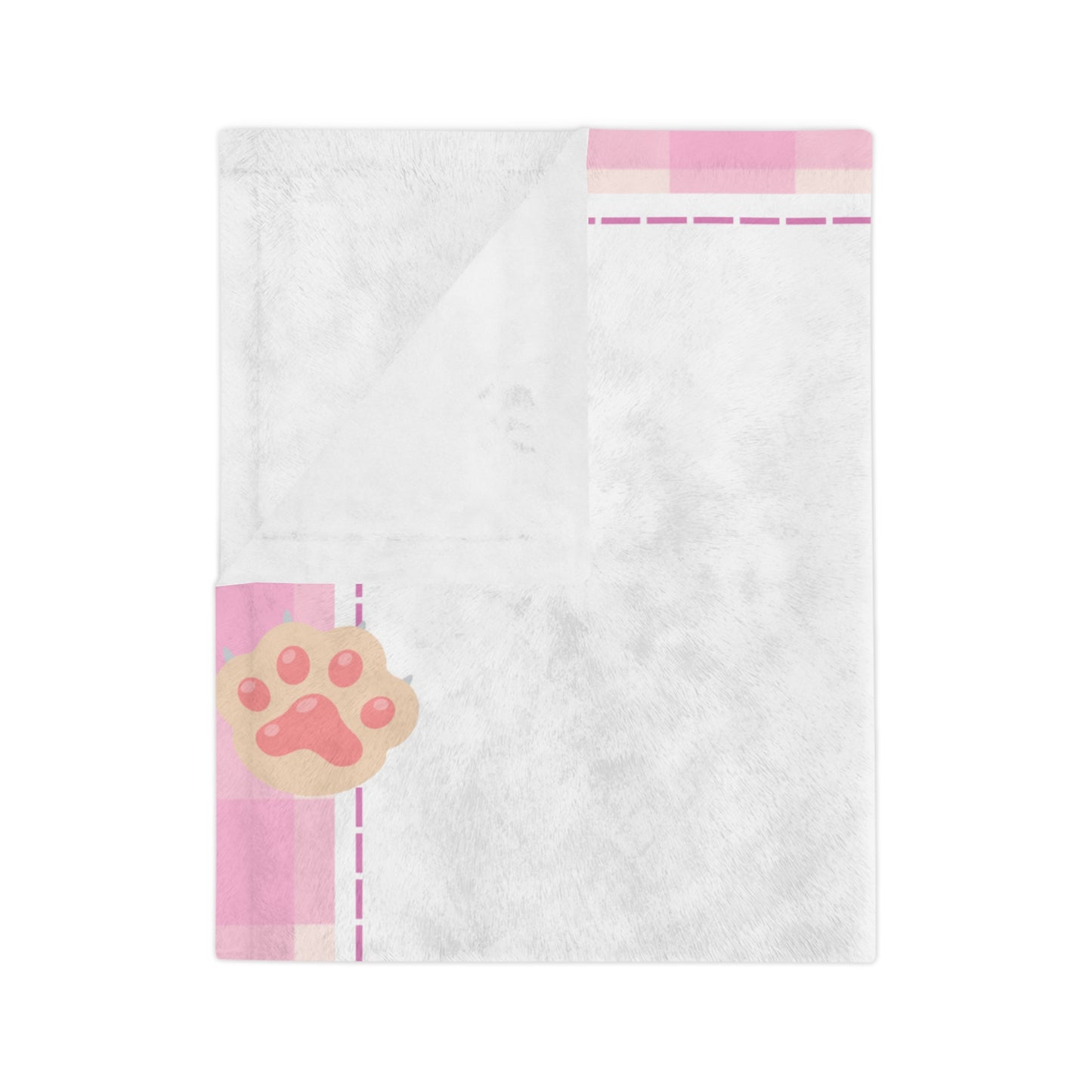 Pink Cute Kitty Microfiber Blanket — Cozy Cat Paw Plaid Throw