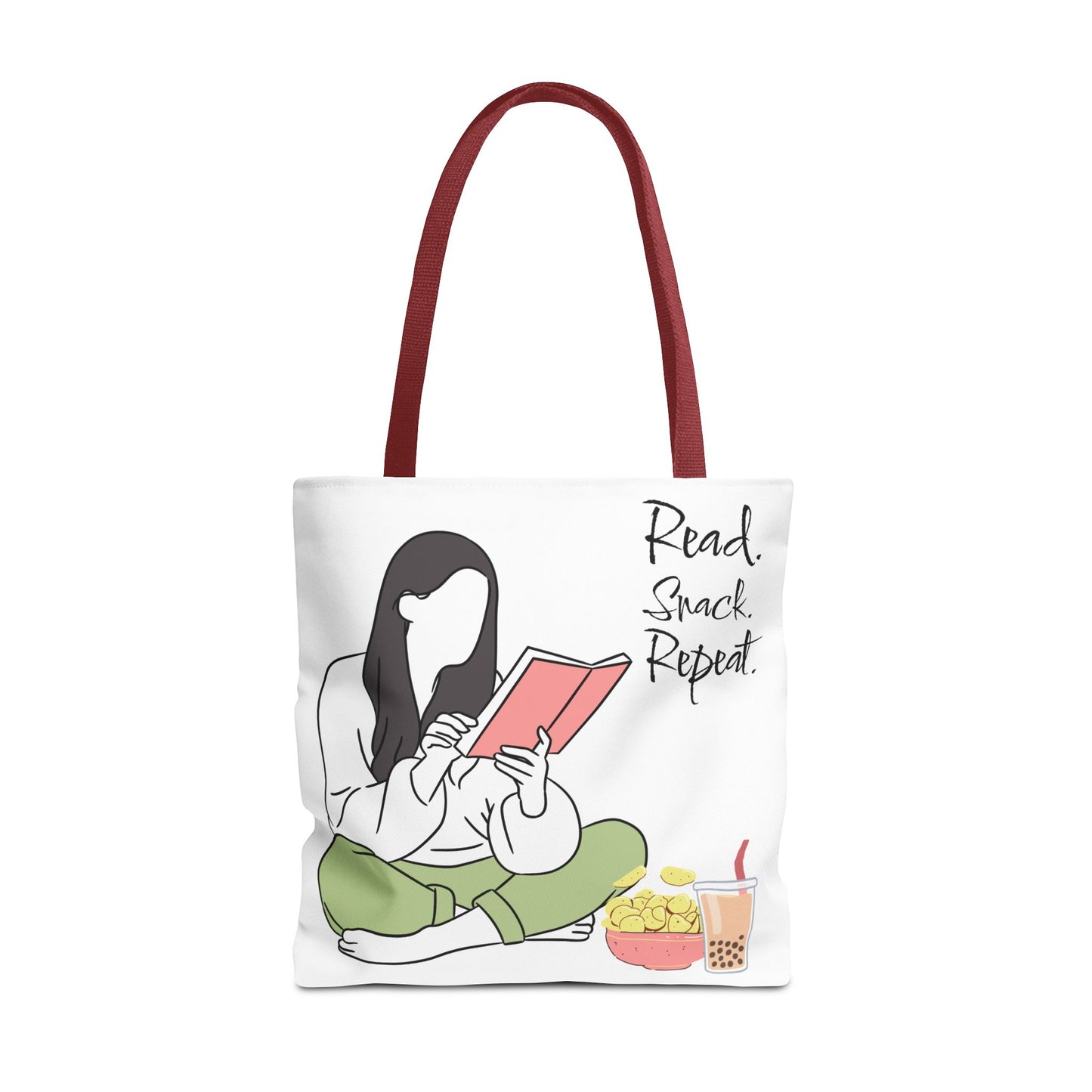 Reading Snack Tote Bag — "Read. Snack. Repeat." Book Lover Canvas Tote