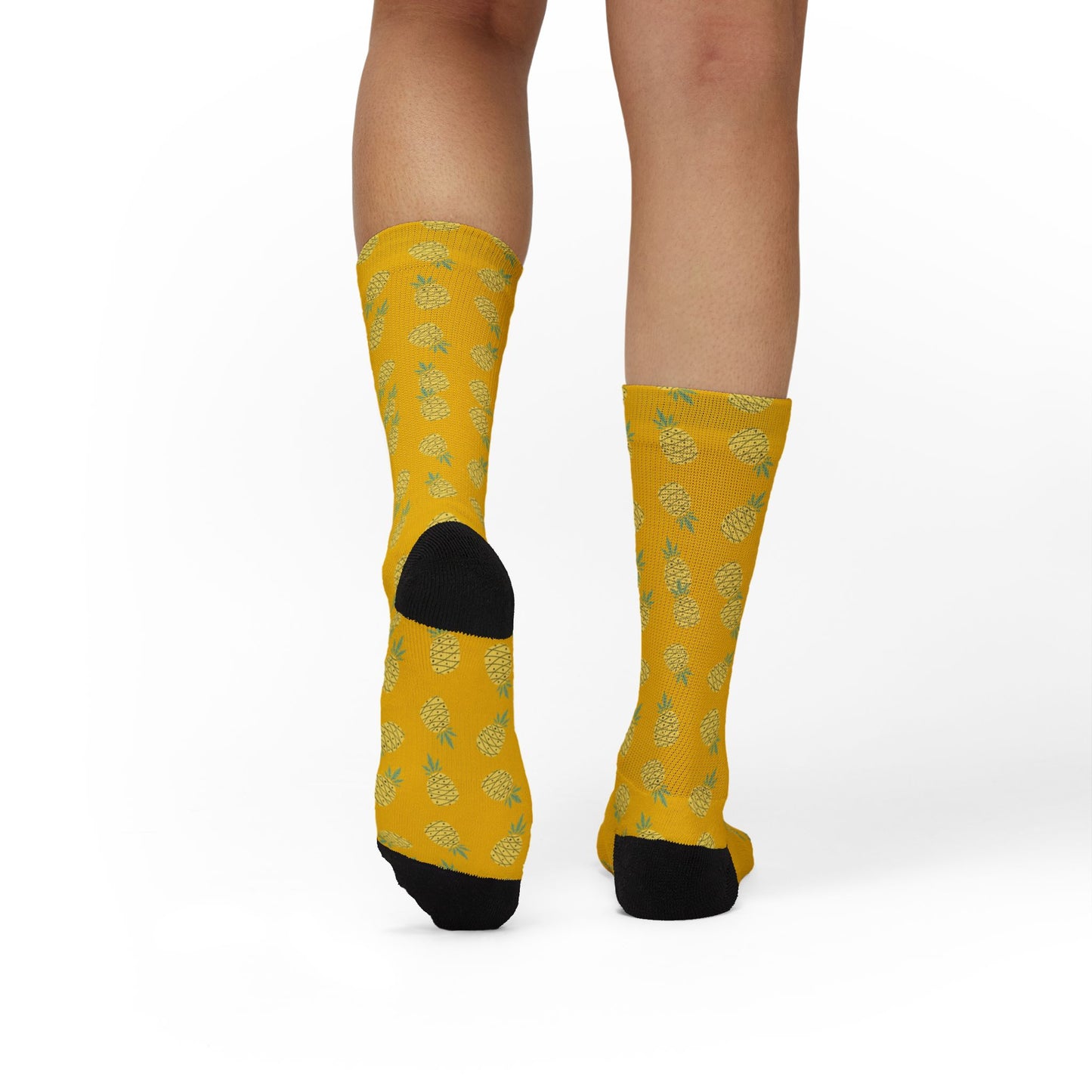 Yellow Pineapple Sublimation Socks — Fun Pineapple Pattern Crew Socks