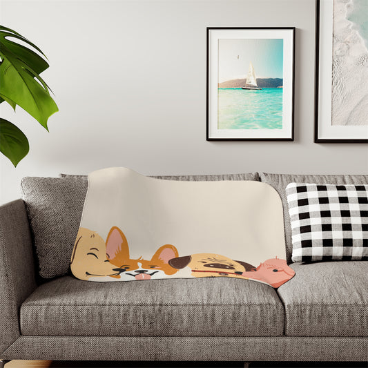 Sherpa Blanket — Cute Cartoon Dogs Cozy Throw for Pet Lovers
