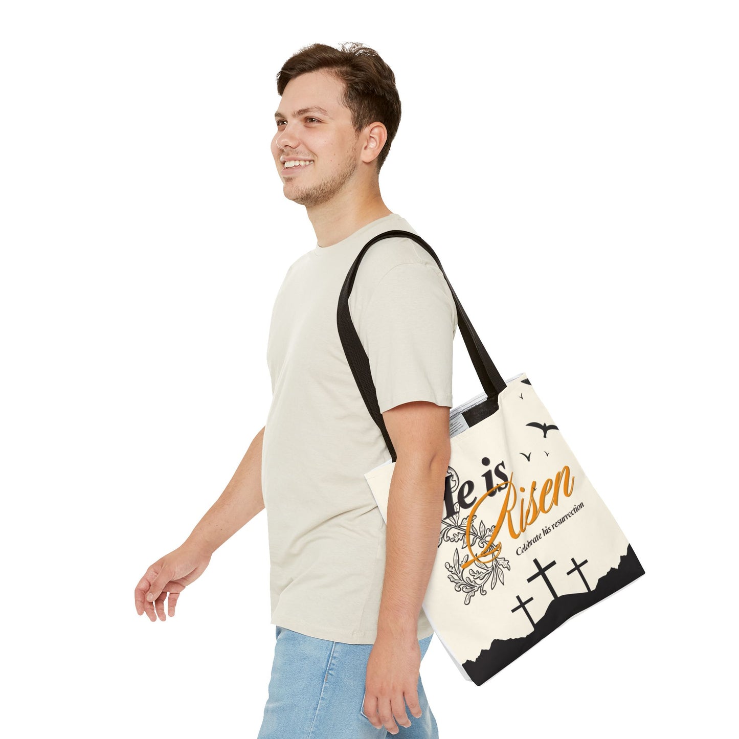 He Is Risen Easter Tote Bag — Christian Resurrection Canvas Tote
