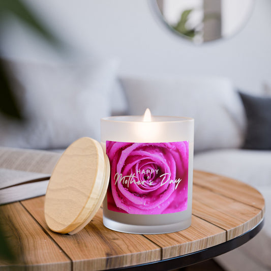 Mother's Day Rose Frosted Glass Candle — 11oz Scented Gift