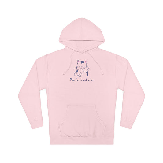 Cat Illustration Hoodie — “Yes, I’m a Cat Mom” Cute Minimalist Pullover
