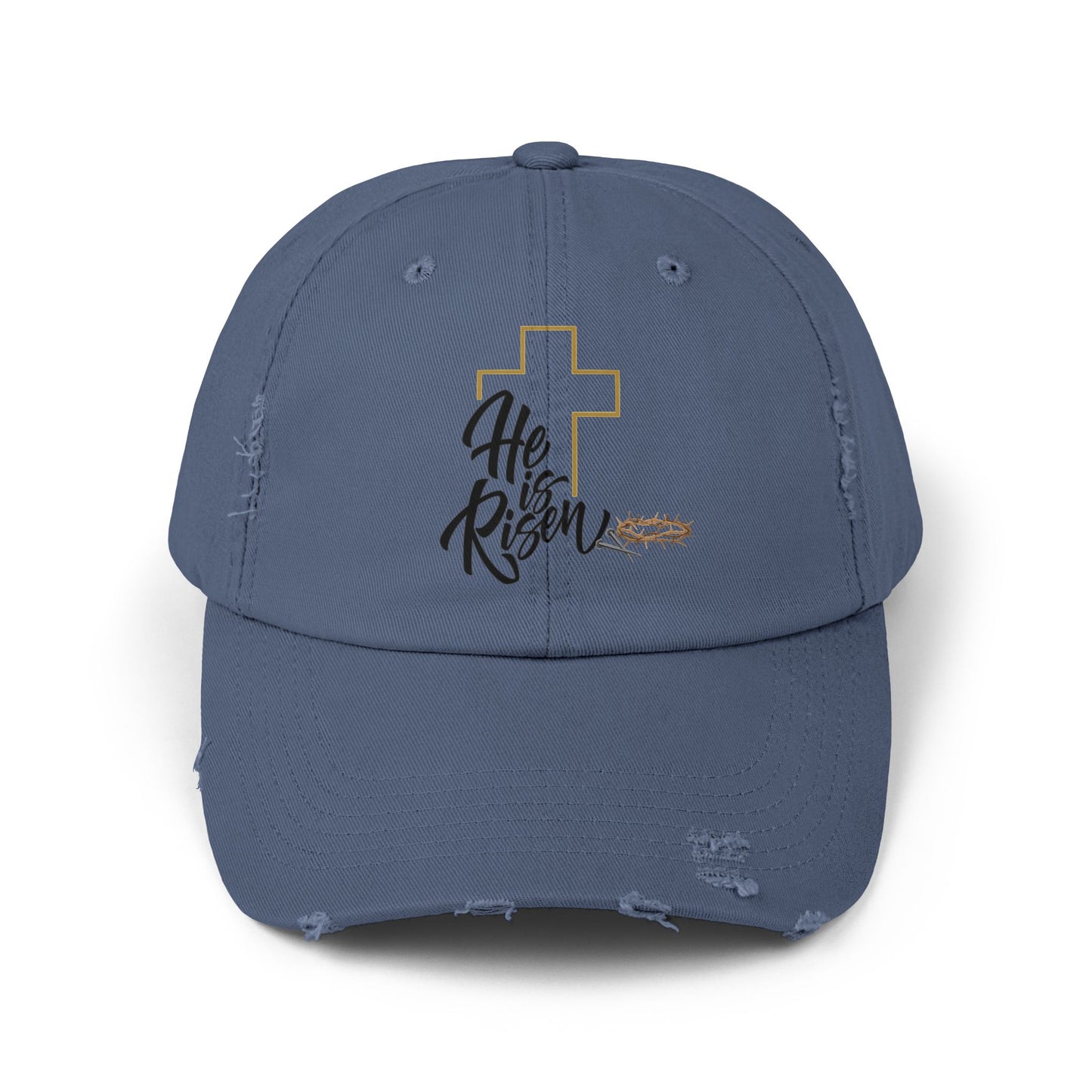 He Risen Distressed Baseball Cap – Christian Cross Hat
