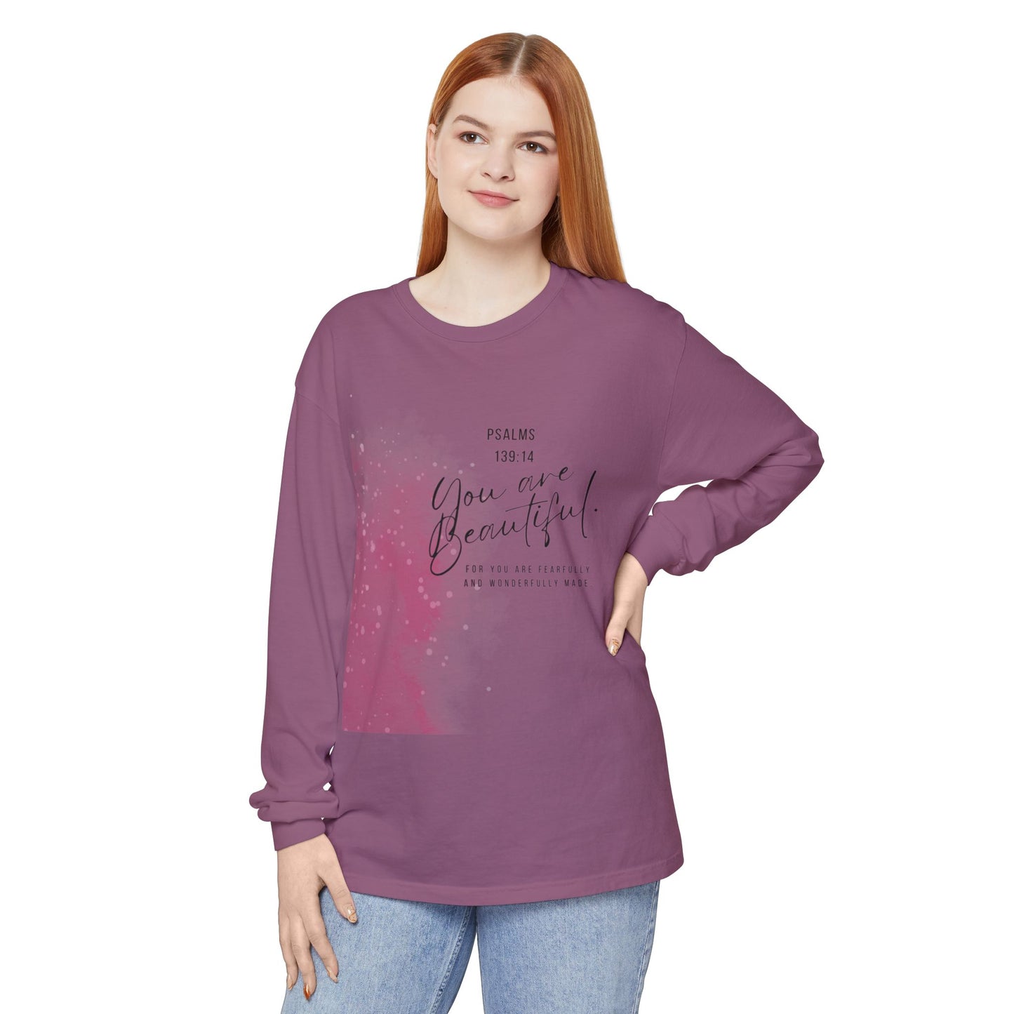 You Are Beautiful Long Sleeve Tee — Psalm 139:14 Inspirational Christian Shirt