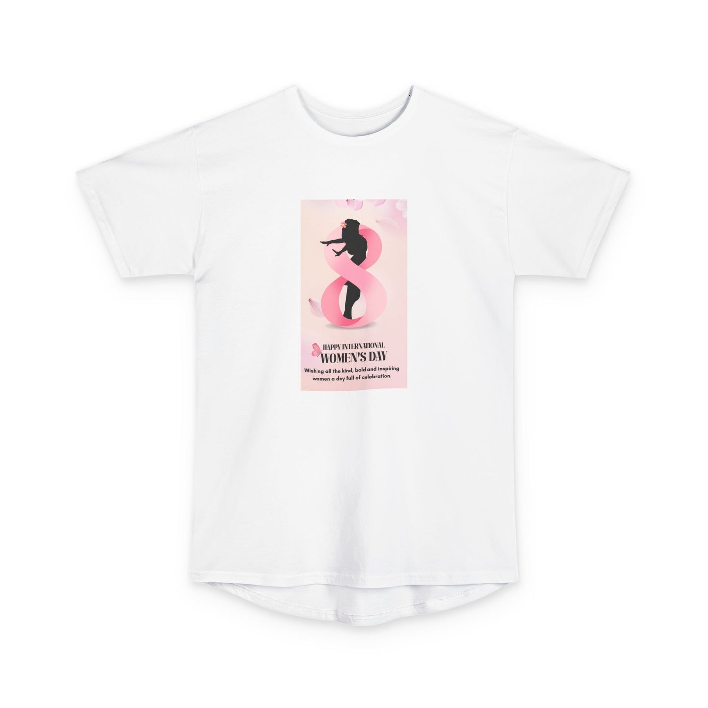 International Women’s Day Graphic Tee — ‘8 March’ Pink Silhouette Long Body T-Shirt