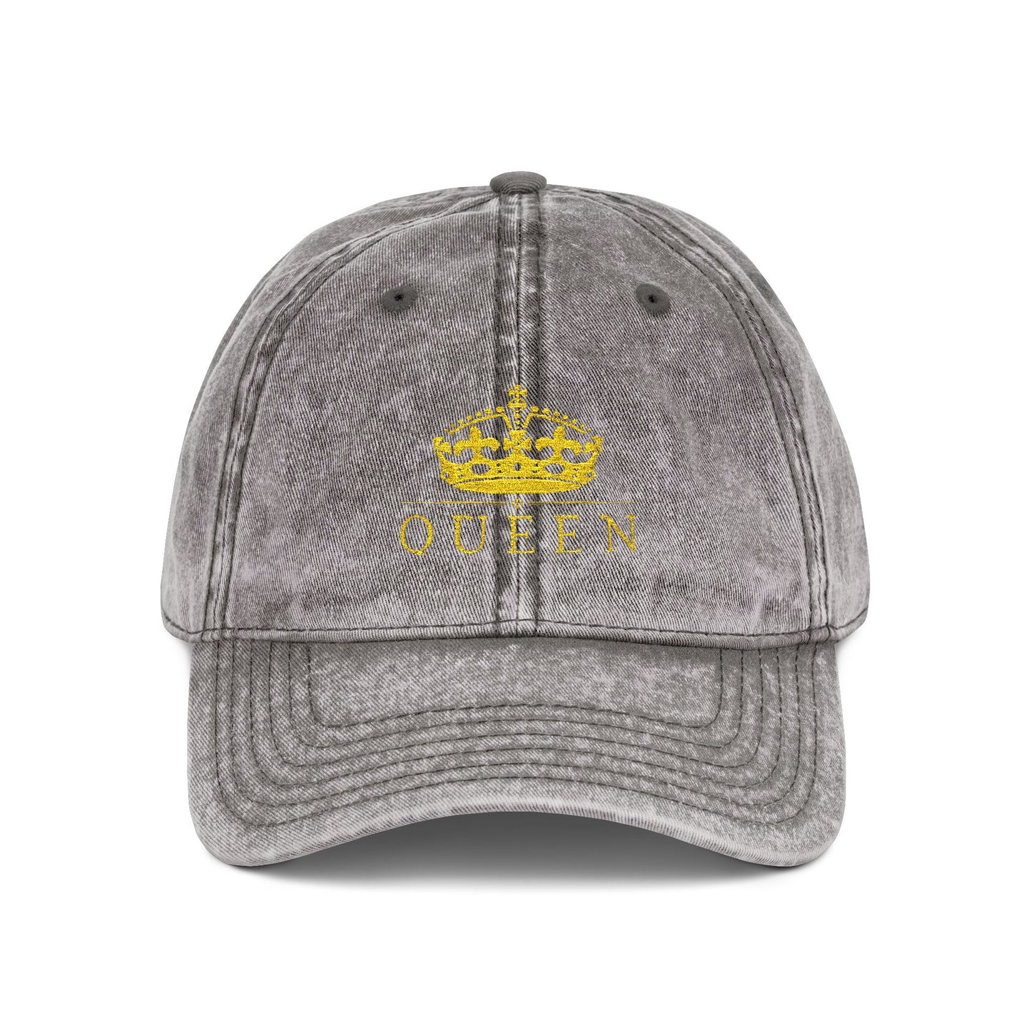 Embroidered 'Queen' Vintage Baseball Cap - Distressed Red Crown Hat
