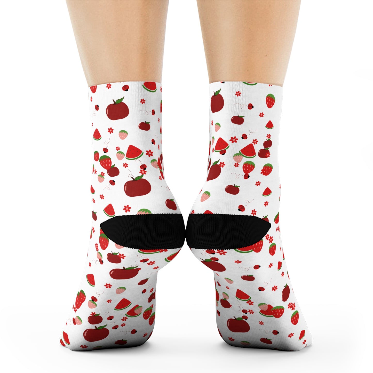 Strawberry Pattern Crew Socks — Cute Red Fruit Print Socks