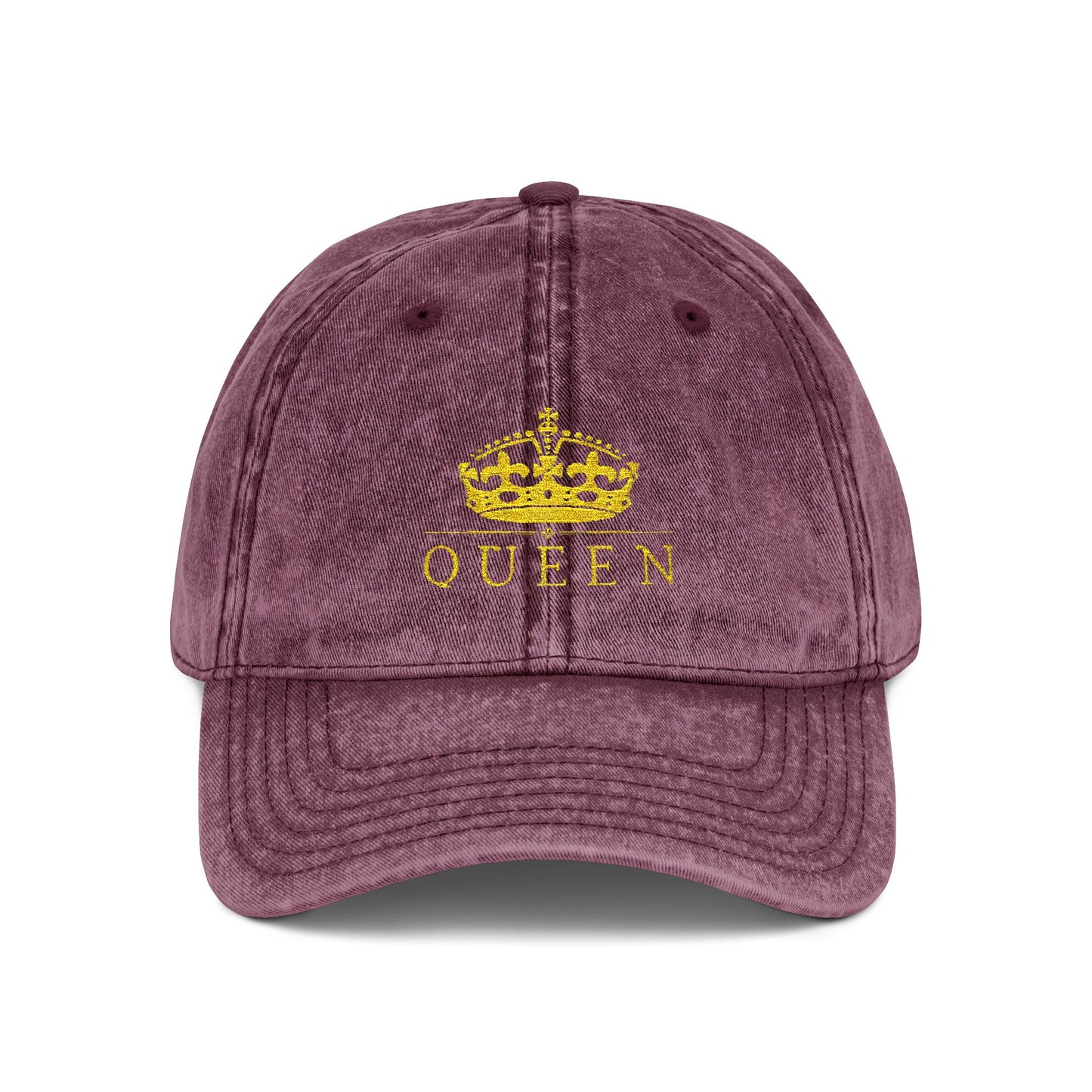Embroidered 'Queen' Vintage Baseball Cap - Distressed Red Crown Hat