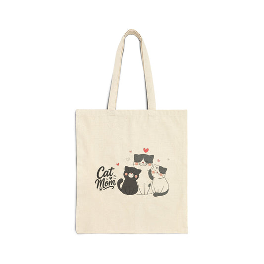 Cat Mom Canvas Tote Bag — Cute Trio Cat Illustration Eco Shopper
