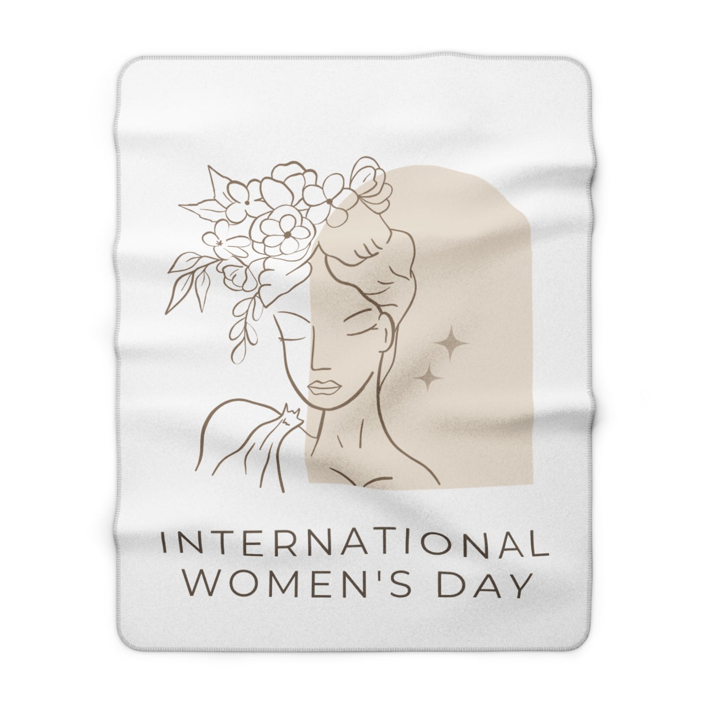International Women’s Day Sherpa Blanket — Feminine Floral Portrait Cozy Throw