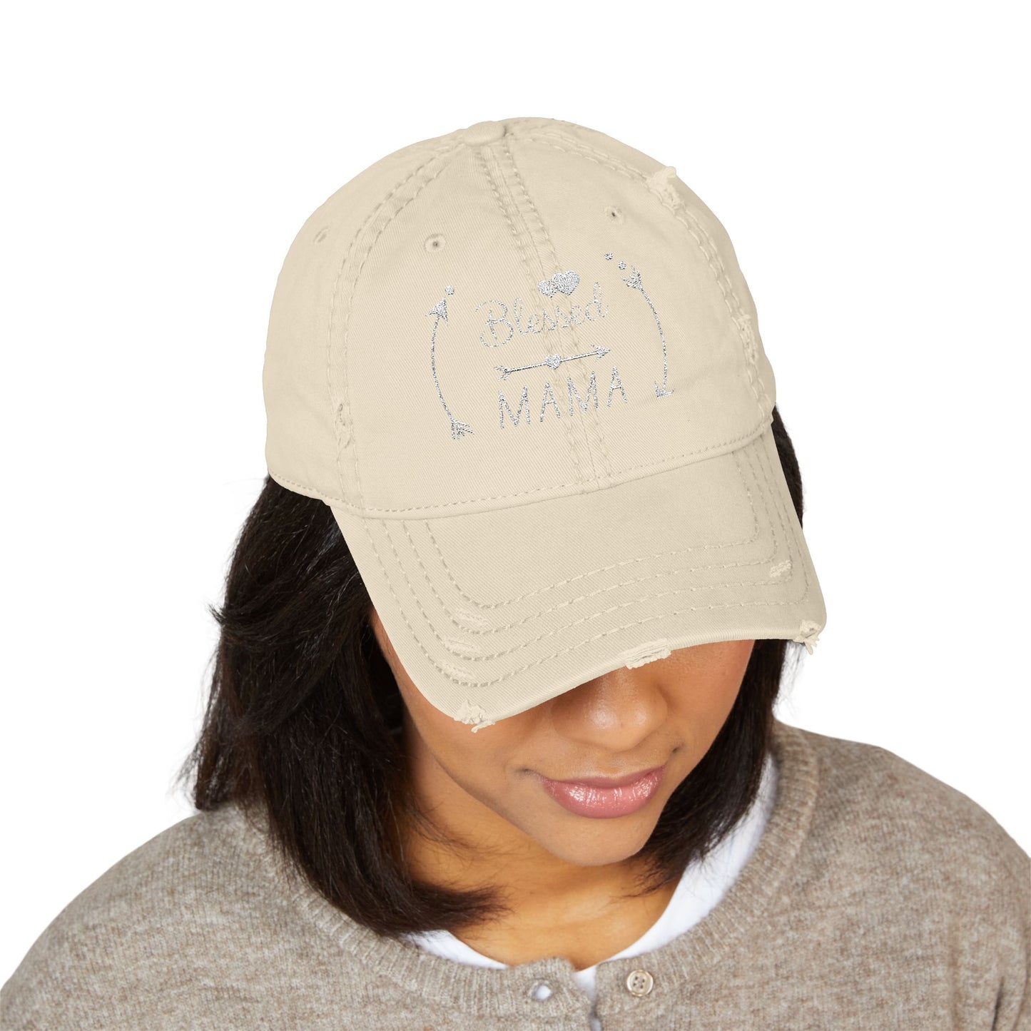 Blessed Mama Embroidered Distressed Dad Hat