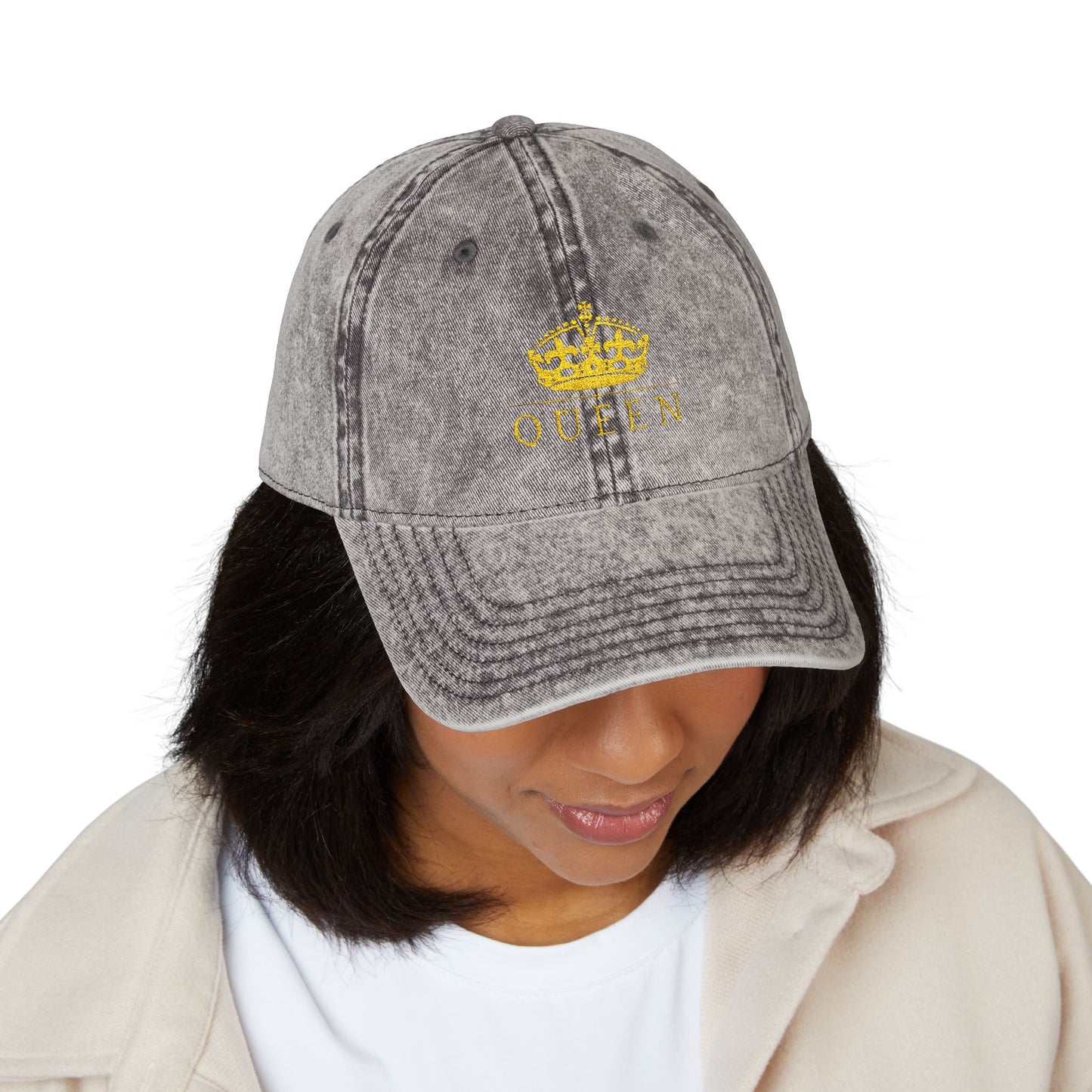 Embroidered 'Queen' Vintage Baseball Cap - Distressed Red Crown Hat