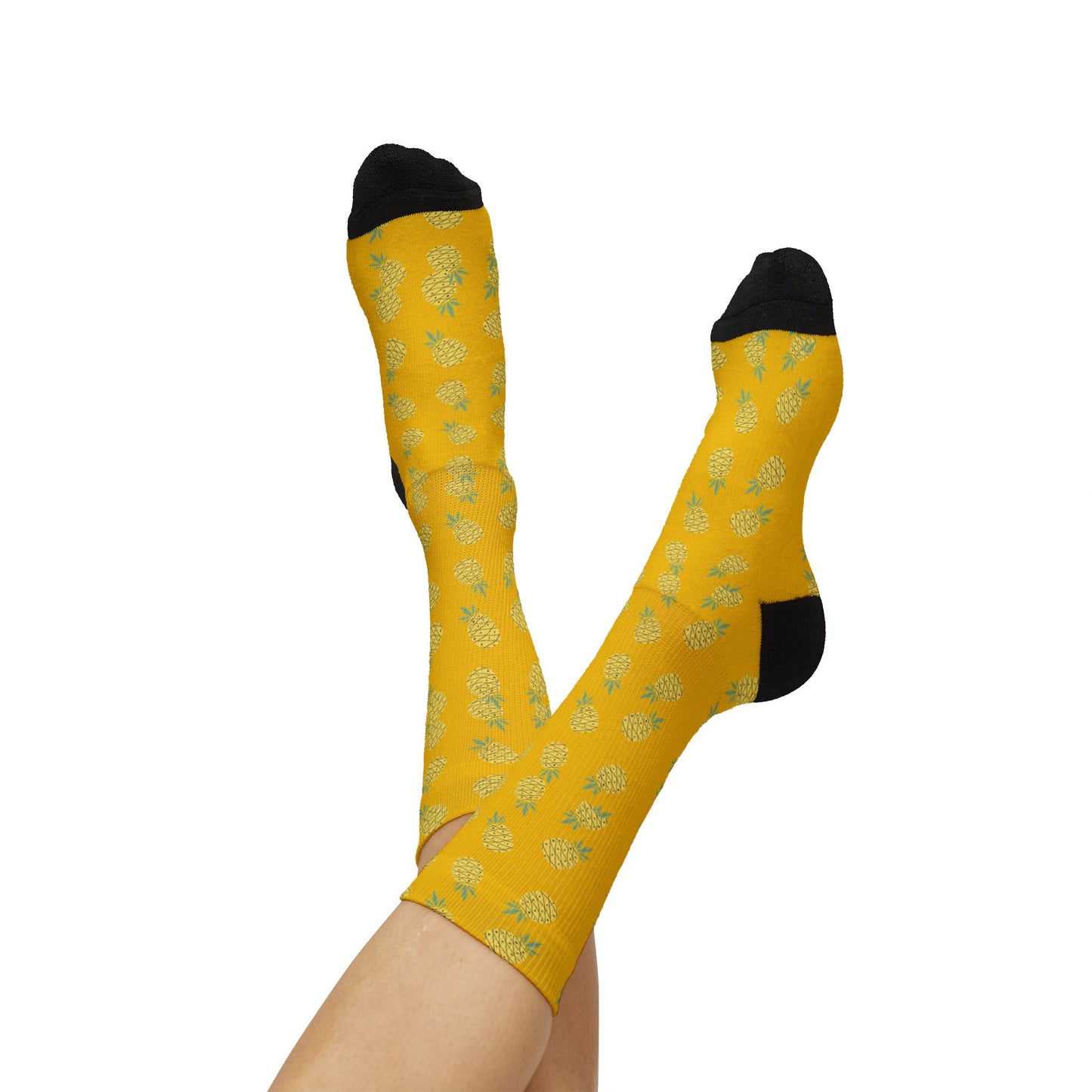 Yellow Pineapple Sublimation Socks — Fun Pineapple Pattern Crew Socks