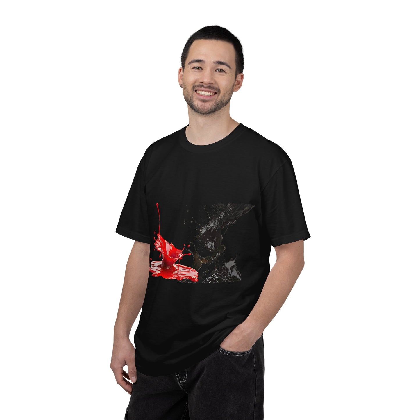 Ink Splash Graphic T-Shirt — Red & Black Abstract Art Tee