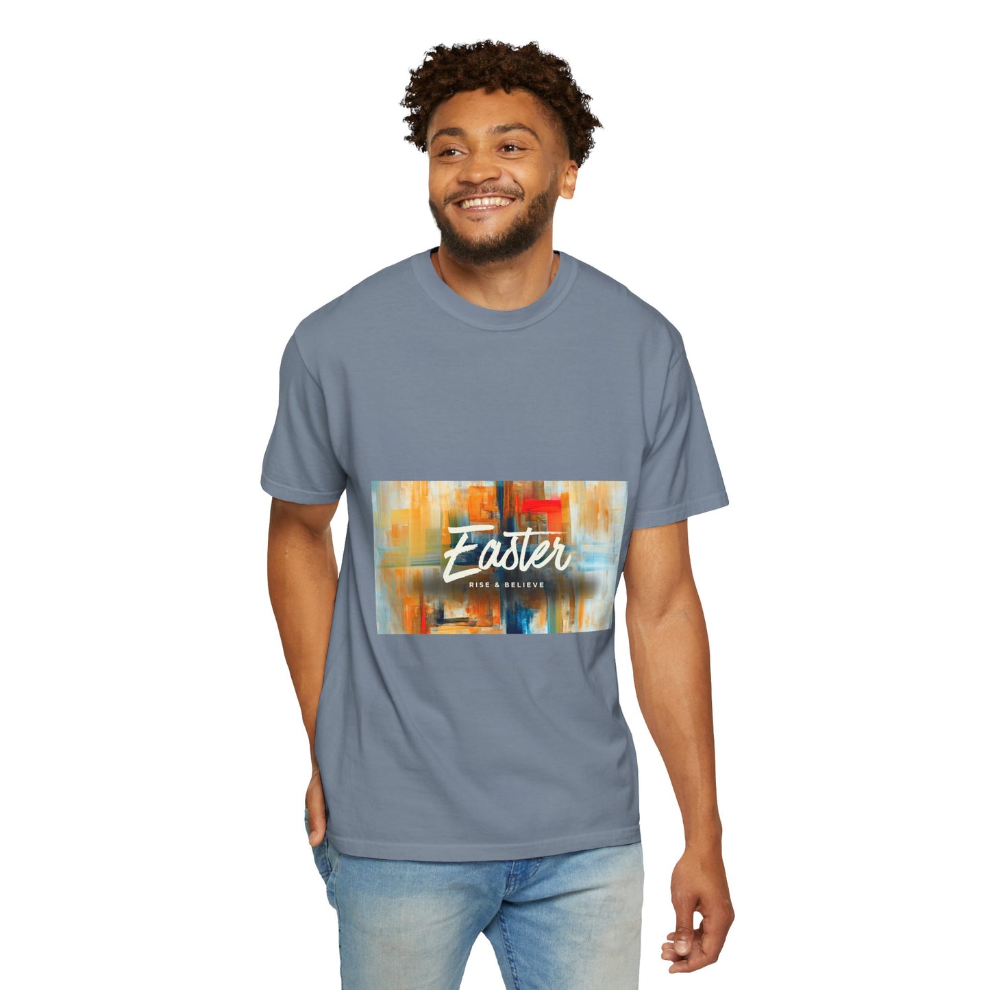 Easter Abstract Brushstroke T-Shirt — "Easter He is Risen" Graphic