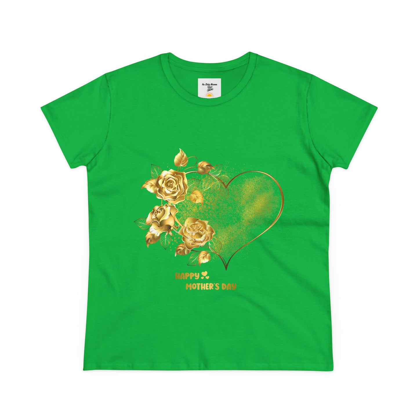 Happy Mother's Day Women's Midweight Cotton Tee with Gold Roses