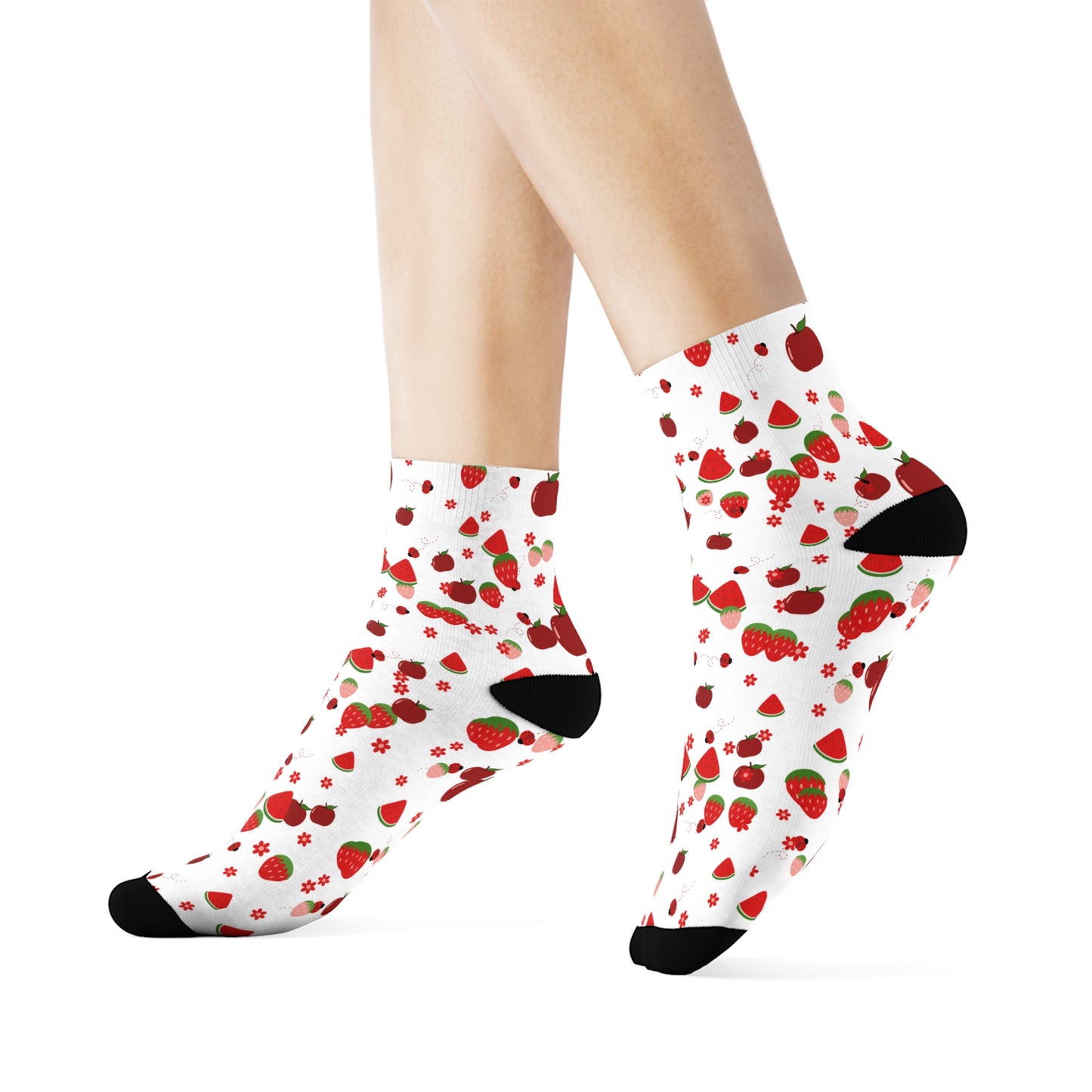 Strawberry Pattern Crew Socks — Cute Red Fruit Print Socks