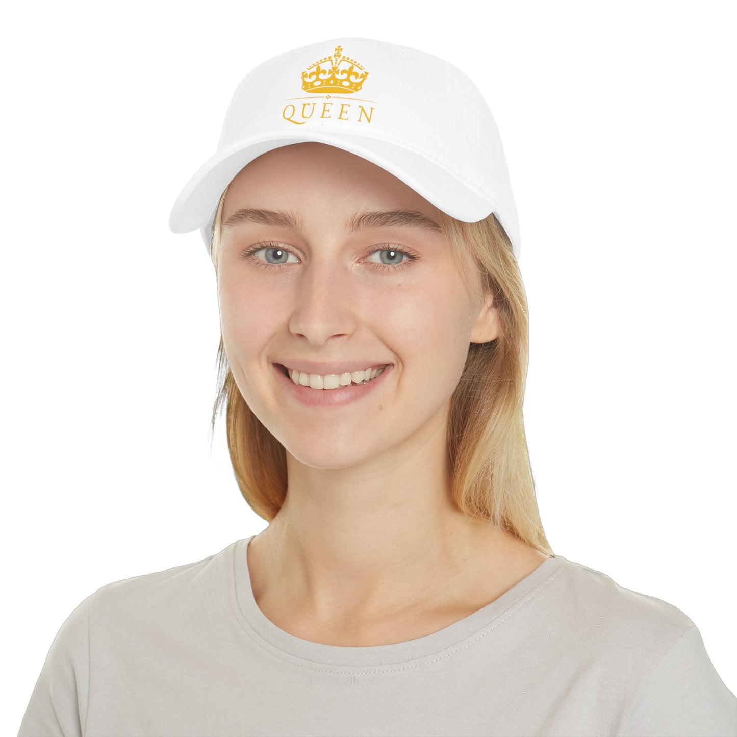 Queen Crown Baseball Cap — Red Low Profile Hat with Gold "QUEEN" Text