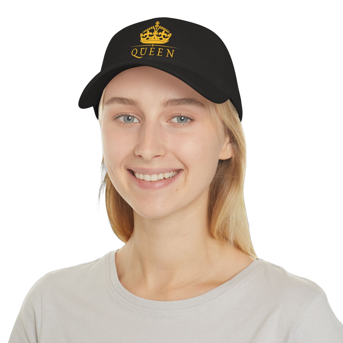 Queen Crown Baseball Cap — Red Low Profile Hat with Gold "QUEEN" Text