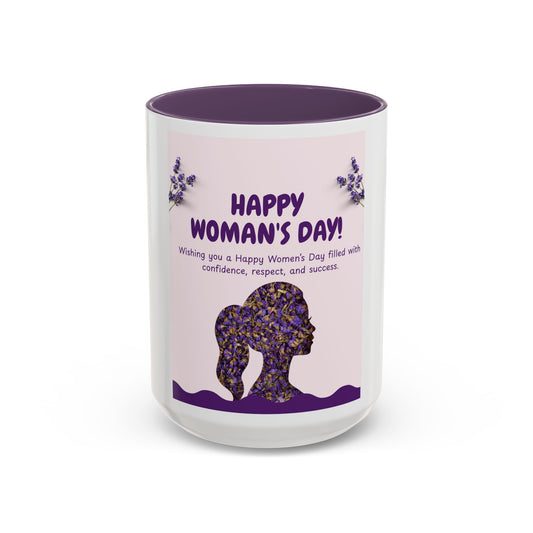 Happy Woman's Day Accent Coffee Mug — International Women's Day Floral Silhouette Gift (11/15oz)