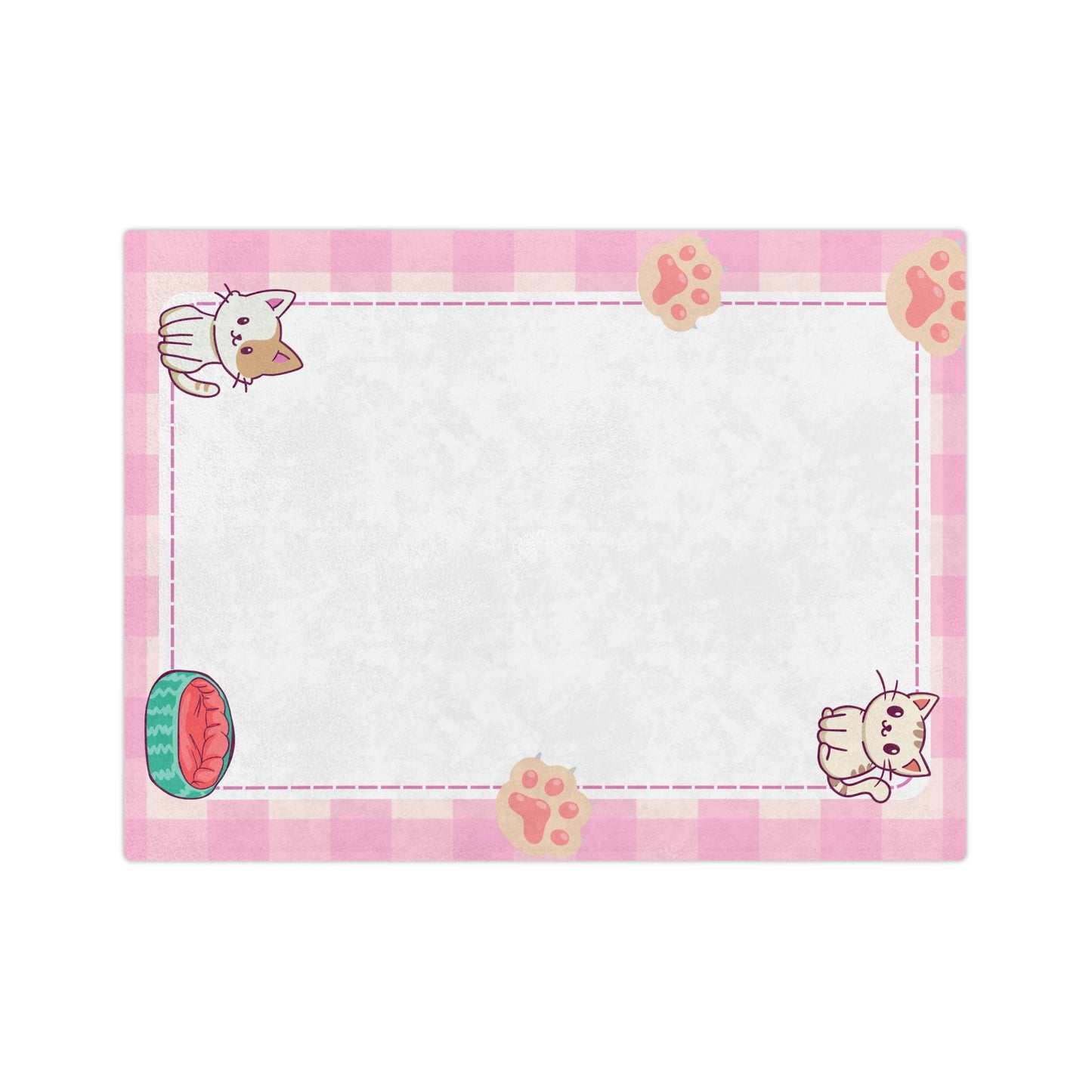 Pink Cute Kitty Microfiber Blanket — Cozy Cat Paw Plaid Throw
