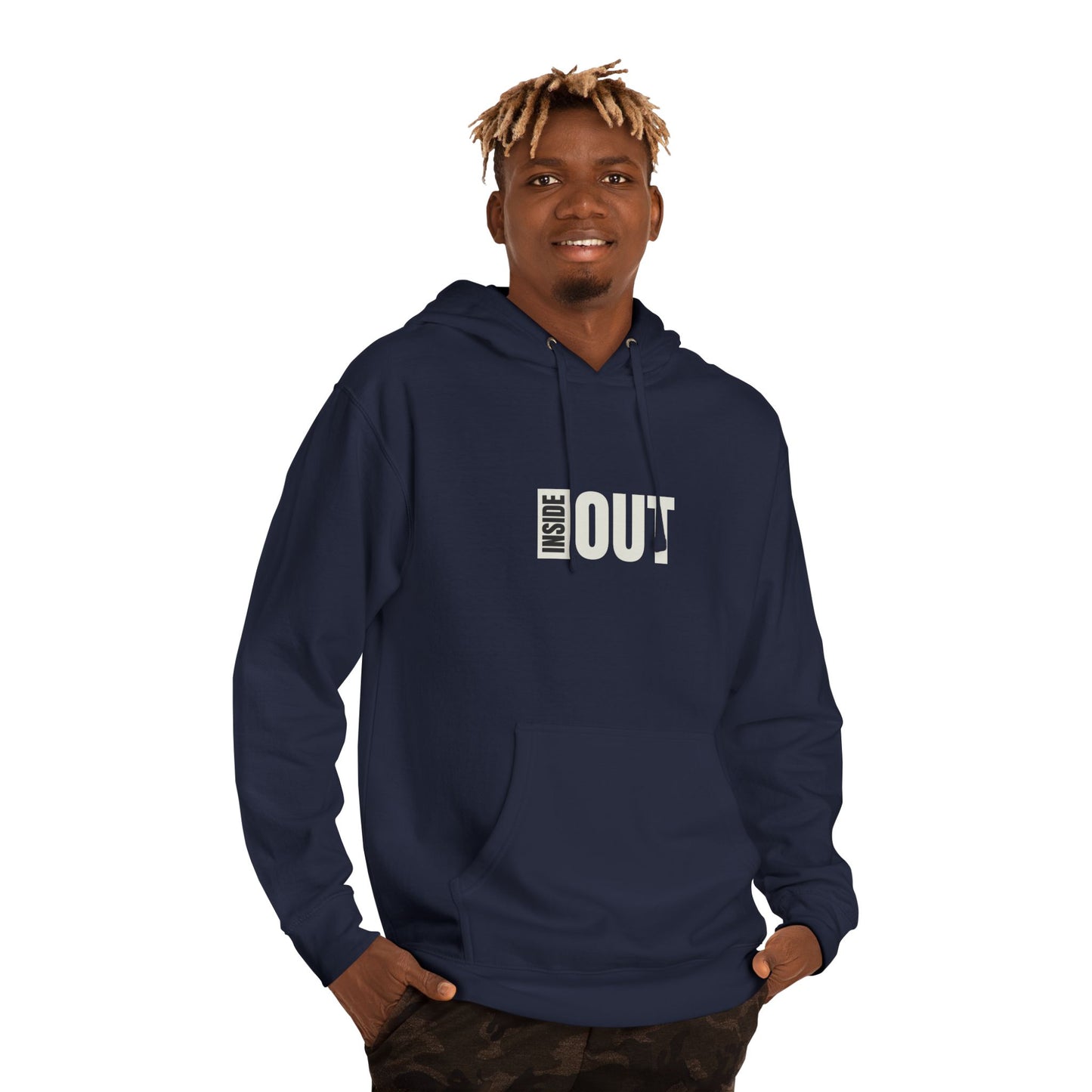 Inside Out Hoodie — Minimalist White Pullover with Subtle Typography